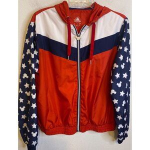 Disney Mickey Mouse Americana USA Red White Blue Windbreaker Jacket Zipper M